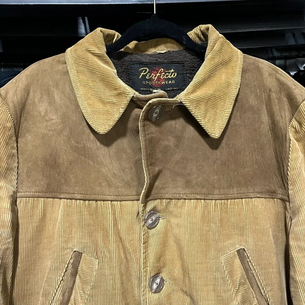 Vintage 70s 80s Schott‎ Perfecto Sportswear Corduroy Hunting Coat Mens XL Tan